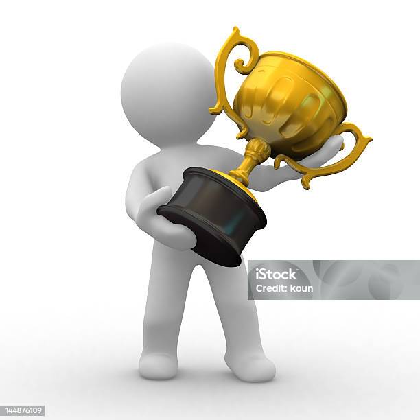 A 3d Model Holding A Gold Trophy Stock Photo - Download Image Now - Men, Three Dimensional, Trophy - Award