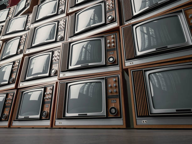 istock Stacked Wall Of Vintage Televisions 1448763383