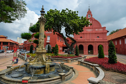 Malacca, Malaysia - November 2022: Views of Dutch Square in Malacca on November 30, 2022 in Malacca, Malaysia.