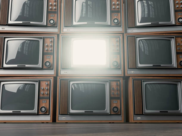 istock Stacked Wall Of Vintage Televisions 1448763685