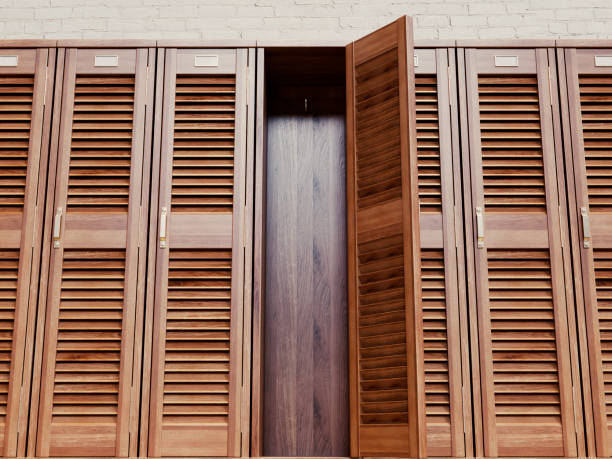 istock Vintage Wooden Lockers And Open Door 1448764523