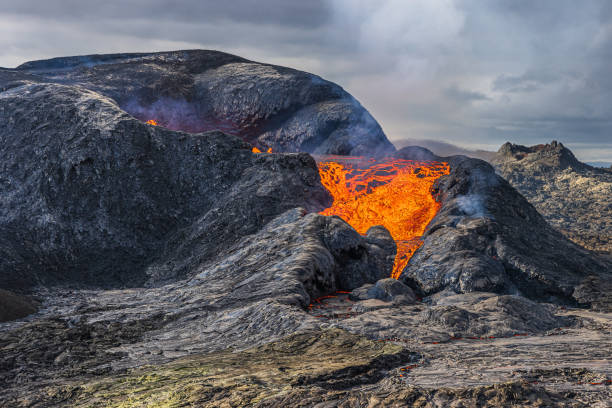 istock volcano with lava on iceland 1448766206