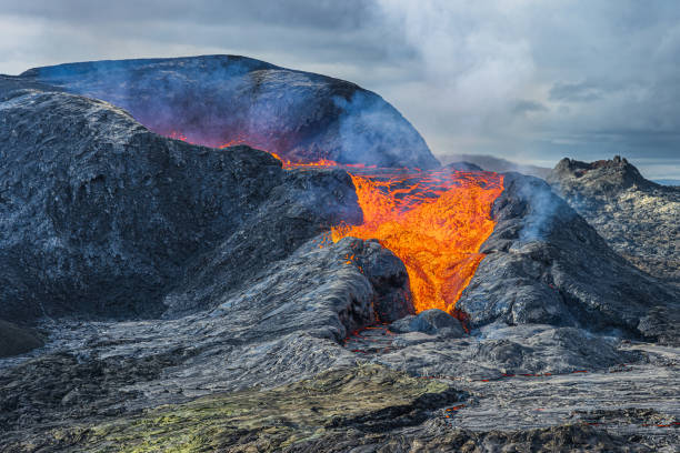 istock lava flow from a volcanic crater in iceland 1448766222