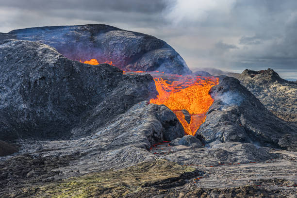 istock lava flow from a volcanic crater 1448766243