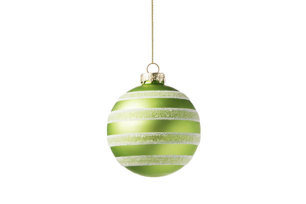 Green Christmas tree ball isolated on white background. Christmas bauble decoration.