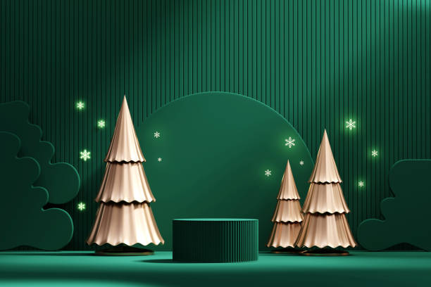 istock Merry Christmas event product display podium with decoration background 3d rendering 1448772698