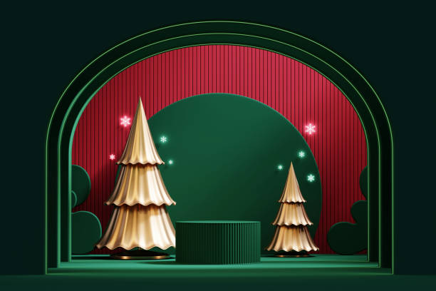 istock Merry Christmas event product display podium with decoration background 3d rendering 1448772713