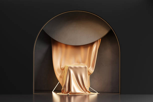 istock 3D rendering abstract black and gold platform podium product presentation backdrop 1448772723