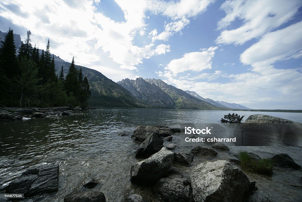 Lago Jenny in grandangolo in Grand Tetons - Foto stock royalty-free di Ambientazione esterna