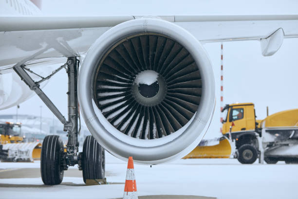 istock Winter day at airport during snowfall 1448778558