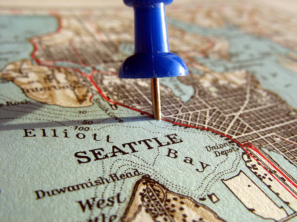 seattle - seattle map washington state harbor foto e immagini stock