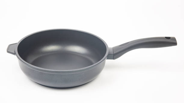 istock Black frying pan with non-stick teflon coating on white background 1448779239