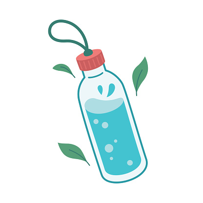 Reusable glass jar with lid and leaves. Sustainable lifestyle, zero waste, ecological concept. Vector illustration in cartoon style. Recycling, waste management, ecology, sustainability.