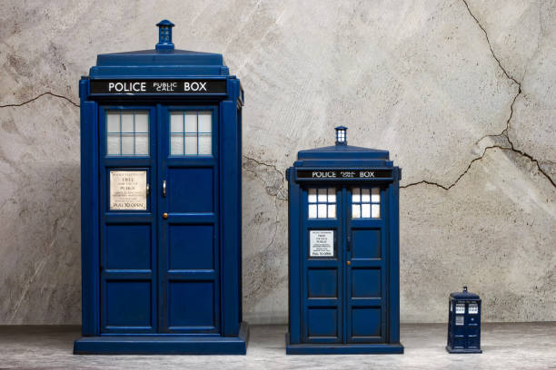 istock Police call box. Tardis from Doctor Who in three different size scales 1448780145