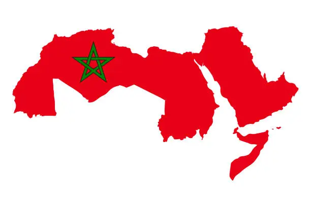 Vector illustration of Arab countries under the flag of Morocco, support the Qatar 2022 World Cup.