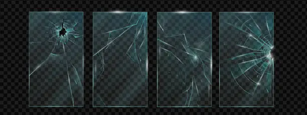 Vector illustration of Cracked glass, vector scratched phone screen, smartphone broken pane shattered texture effect.