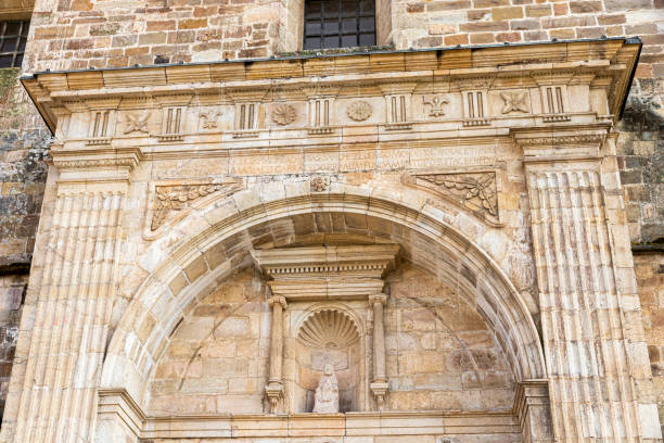 Renaissance entrance gate in the church of the Monastery of Saint Mary of Carracedo in Carracedelo, El Bierzo, Spain