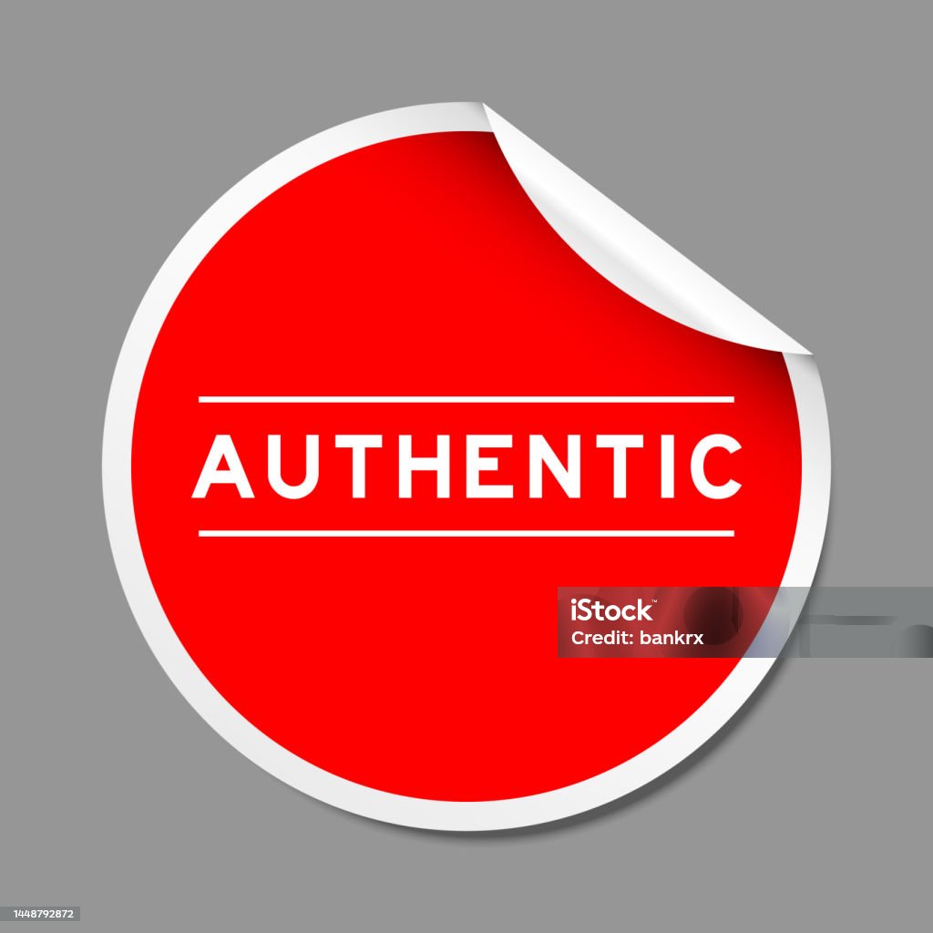 Authentic Autograph Sticker Label Red Color Peel Sticker Label With Word Authentic On Gray Background ...