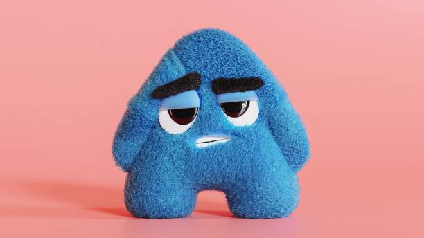 istock Fluffy tired mascot, blue furry toy on a pink background, 3d render 1448797638