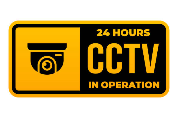 Attention cctv in operation symbol vector Attention cctv in operation symbol vector surveillance camera sign stock illustrations