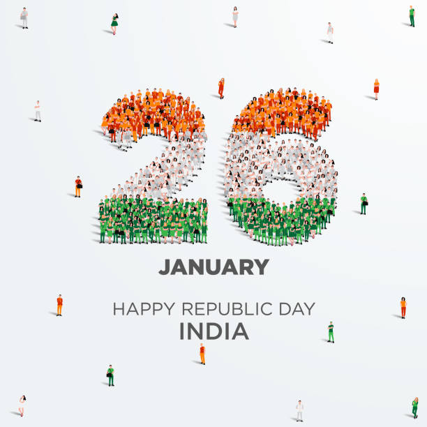 Happy Republic Day India. A large group of people form to create the number 26 as India celebrates its Republic Day on the 26th of January. Vector illustration. Happy Republic Day India. A large group of people form to create the number 26 as India celebrates its Republic Day on the 26th of January. Vector illustration. republic day stock illustrations