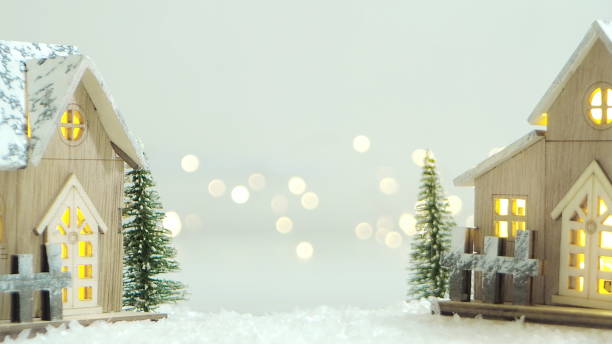 istock Merry Christmas background with snow, colorful bokeh backdrop. 1448800855