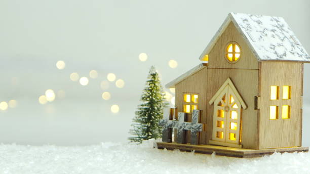 istock Merry Christmas background with snow, colorful bokeh backdrop. 1448800862