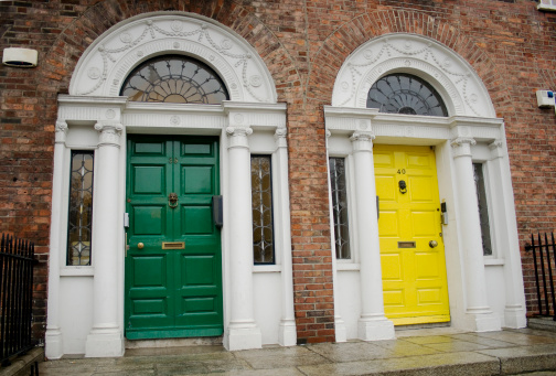 green and yellow Georgian Dublin doors