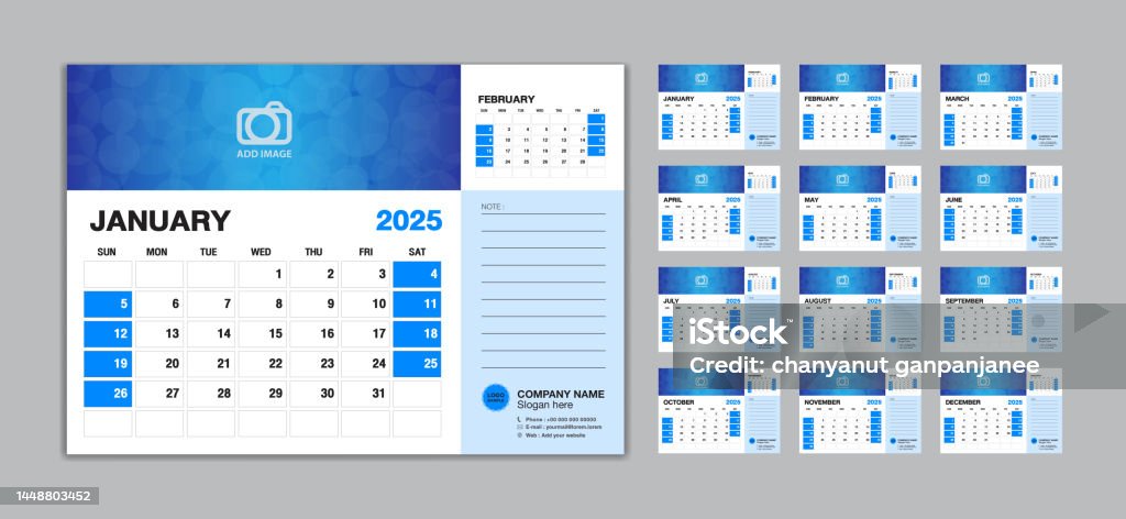 Vektor Set Template Desk Calendar 2025 Minggu Dimulai Minggu Set 12 ...