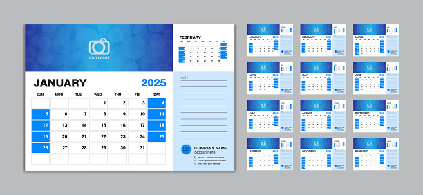 Vektor Set Template Desk Calendar 2025 Minggu Dimulai Minggu Set 12 ...