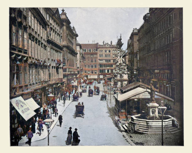 Antique photograph, colorized, The Graben one of the most famous streets in Vienna's first district, the city centre Antique photograph, colorized, The Graben one of the most famous streets in Vienna's first district, the city centre. graben vienna stock illustrations