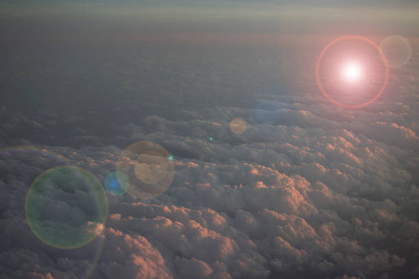 Aerial view of cloud and sky from airplane's window when it is overcast or mostly cloudy is shown very beautiful view. They create various abstract views, especially sunset and sunrise.