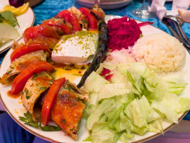 istock Turkish wrap combo meal plate with rice and salad 1448805350