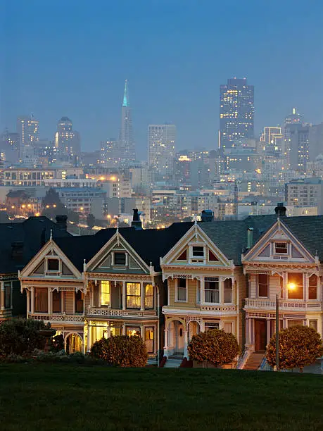 Photo of Landscape of Alamo square with cityscape in the background
