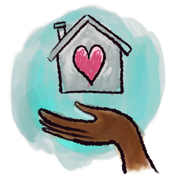 Hand and house with heart vector art illustration