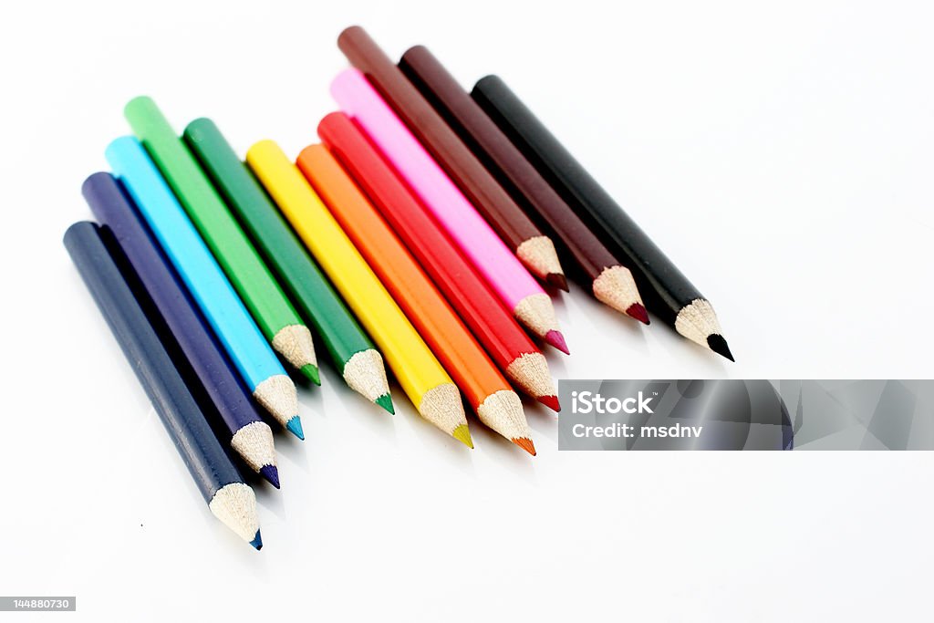 colors different color pencils ower white 10-11 Years Stock Photo