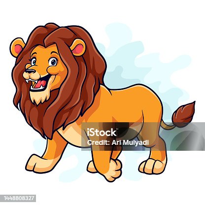 istock Cartoon funny Lion isolated on white background 1448808327