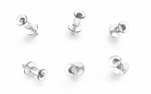 White Transparent Push Pins on White Background Clipping path