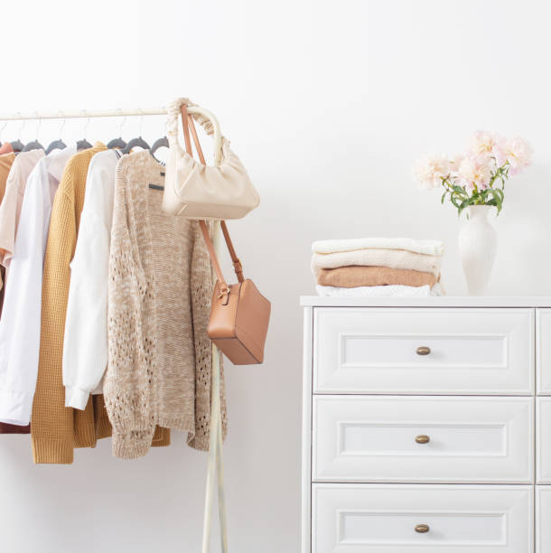 istock female clothes on hangers  in  white room 1448809918