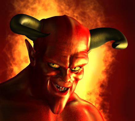 3D rendered portrait of a devil with a devious grin.