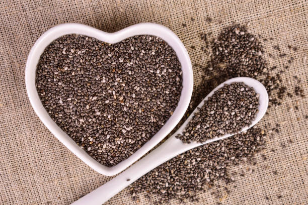 istock Chia seeds in a heart-shaped plate. Flat lay. 1448810706