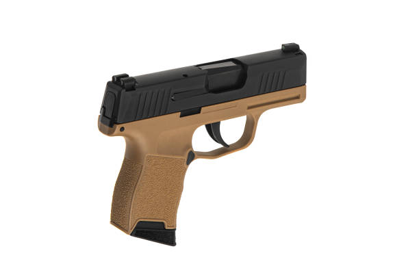 istock Modern semi-automatic pistol isolate on a white background. Armament for the army and police. Short-barreled weapon. 1448810810