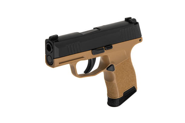 istock Modern semi-automatic pistol isolate on a white background. Armament for the army and police. Short-barreled weapon. 1448810811