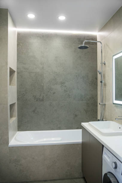 istock Bathroom interior with mirror and wash basin. 1448812969