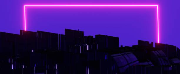 istock Night abstract city with neon frame background 1448814765