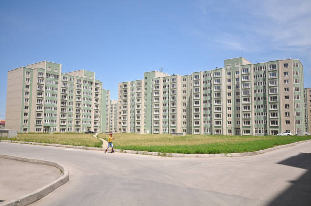 Almaty City with several new residential buildings. The image was captured during summer season and shows several just completed buildings at the borders of the City.