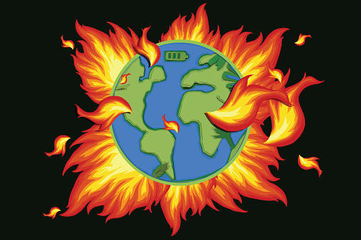 Planet Earth with flame