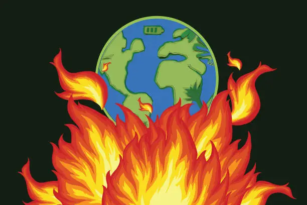 Vector illustration of Planet Earth with flame