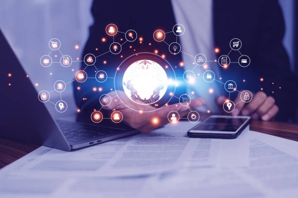 istock Global solution concept, hand touch on world Global solution business management corporate, Global solution design for business solution background 1448817017