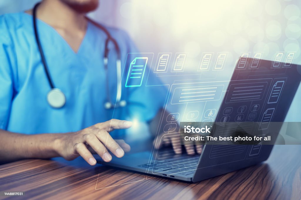 Doctor Using Software Computer Document Management System Online ...